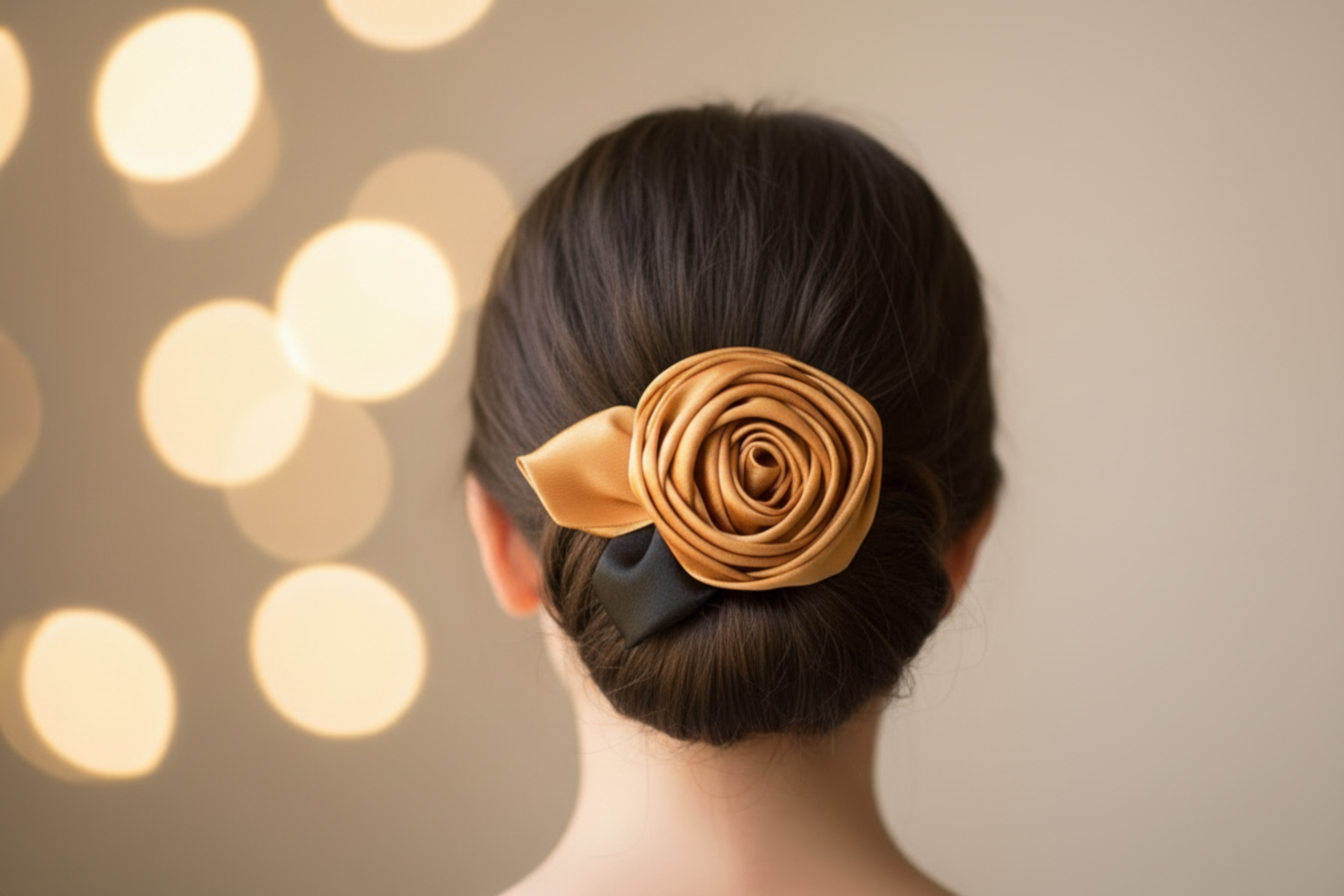 Girl with bun bow The Signature Satin Rose Hair Clip
