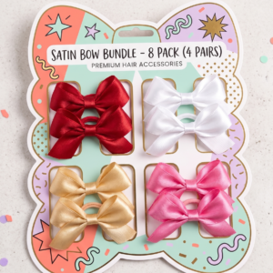 Premium Satin Hair Bow Bundle (8-Pack / 4 Pairs)