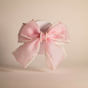 Organza Bow Blush Organza Pearl-Trimmed Hair Bow