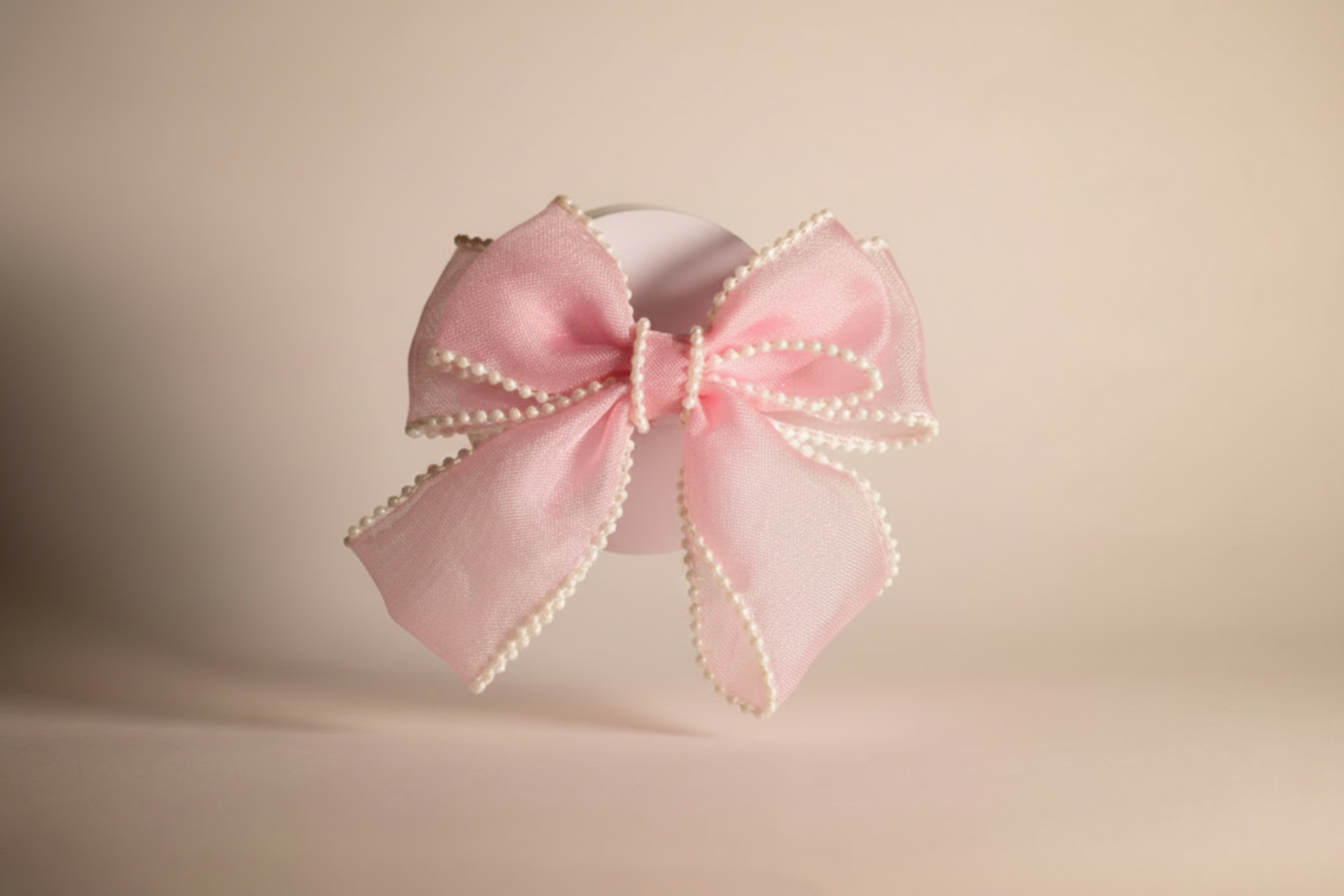 Organza Bow Blush Organza Pearl-Trimmed Hair Bow
