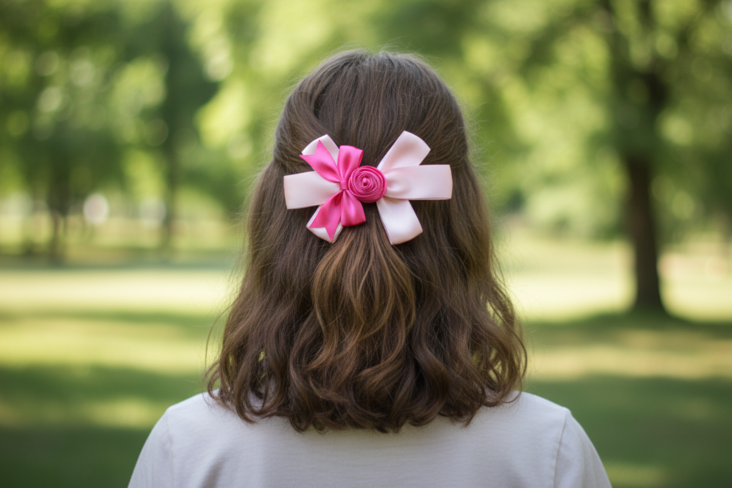Two-Tone Pink Satin Rosette Hair Bow