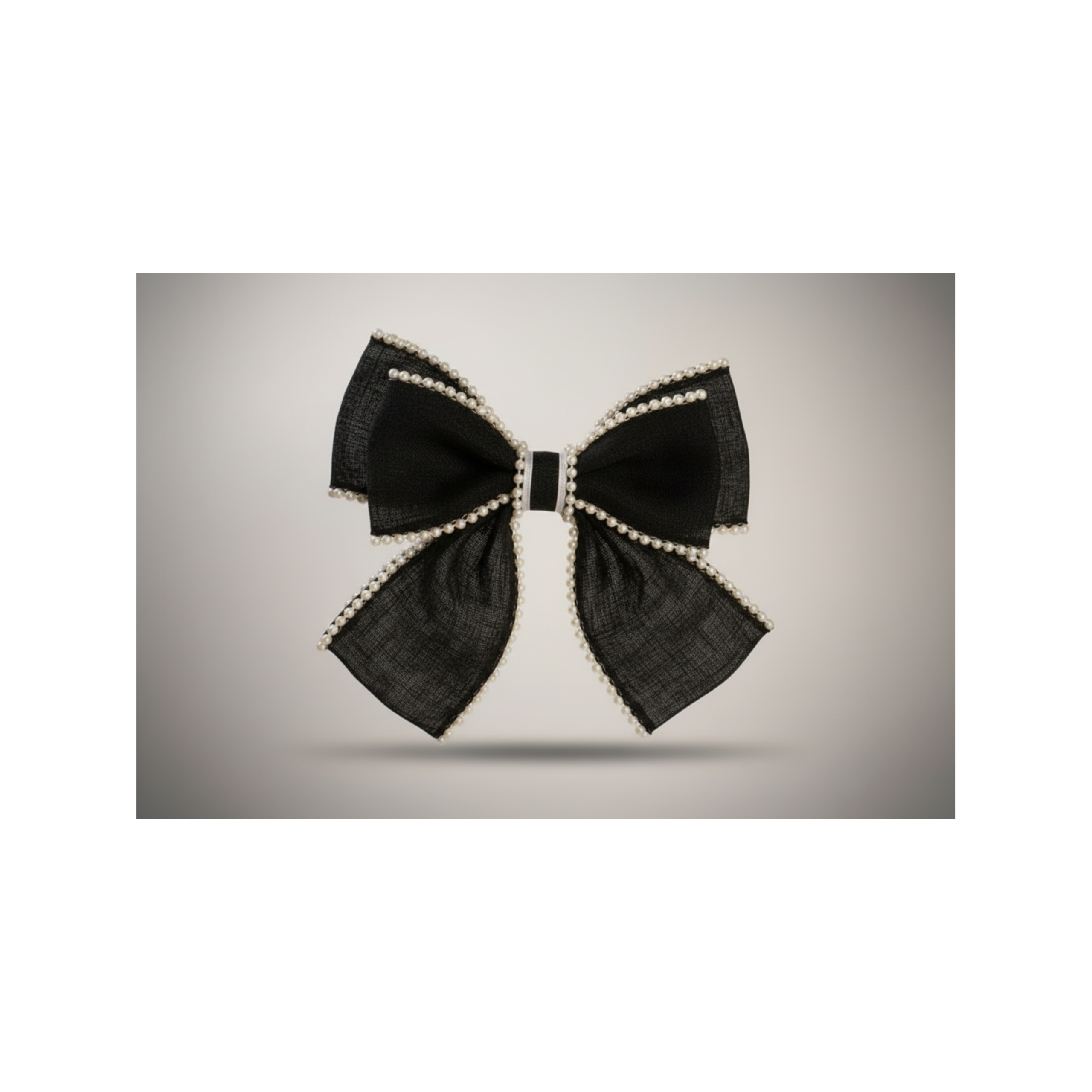 black Blush Organza Pearl-Trimmed Hair Bow