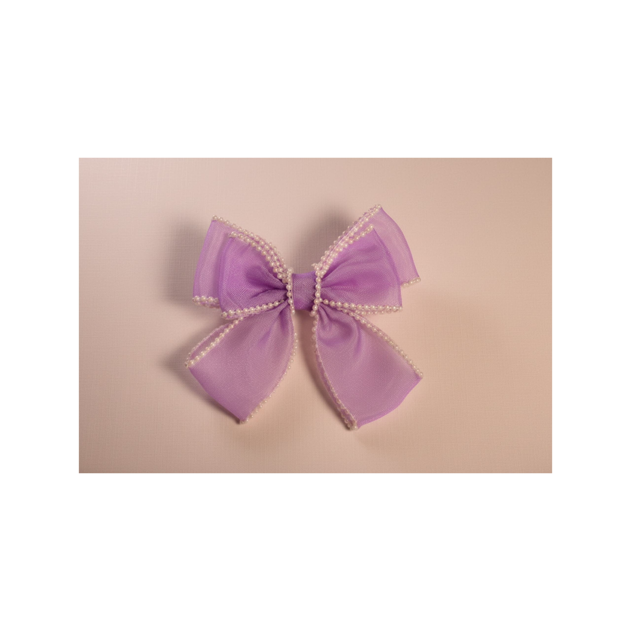 light Blush Organza Pearl-Trimmed Hair Bow