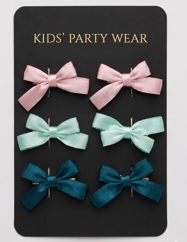 satin glossy pair 2 Elegant Kids' Party Satin Bow Clips (6-Pack) – Choose Your Palette