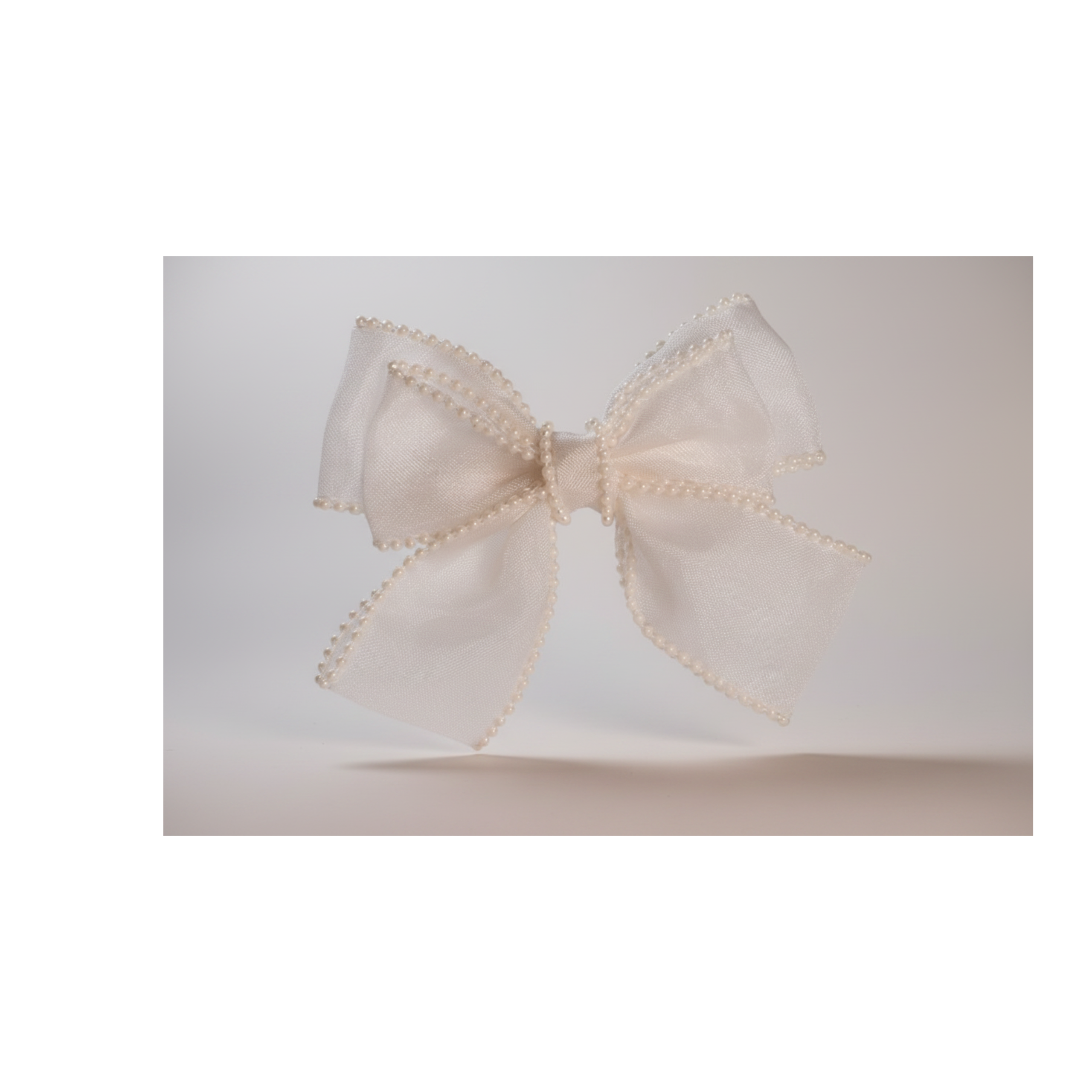 white Blush Organza Pearl-Trimmed Hair Bow